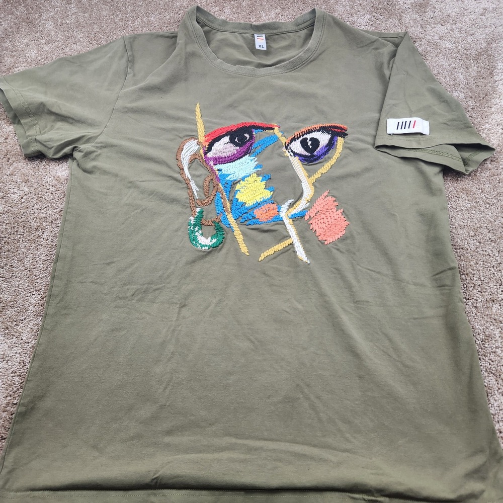 FIFTH LOOP Mens Olive Green XL Graphic Embroidered‎ Short Sleeve T Shirt